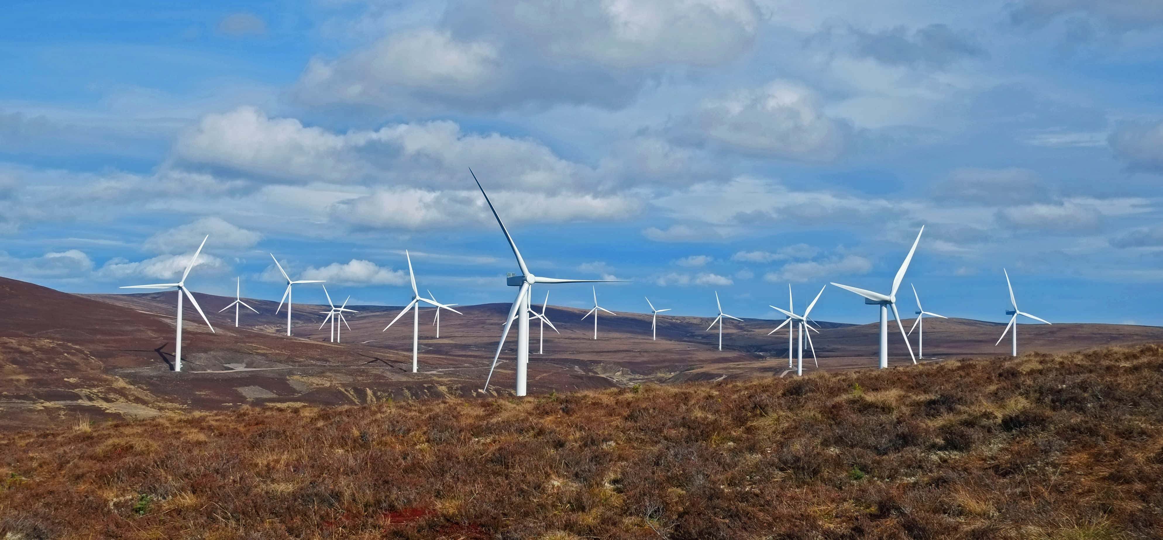 Turbines spread out across landscape - Section 63 Action Plan Scotland